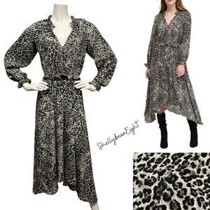 BANANA REPUBLIC Leopard Midi HANKY Hem Dress 0 2
